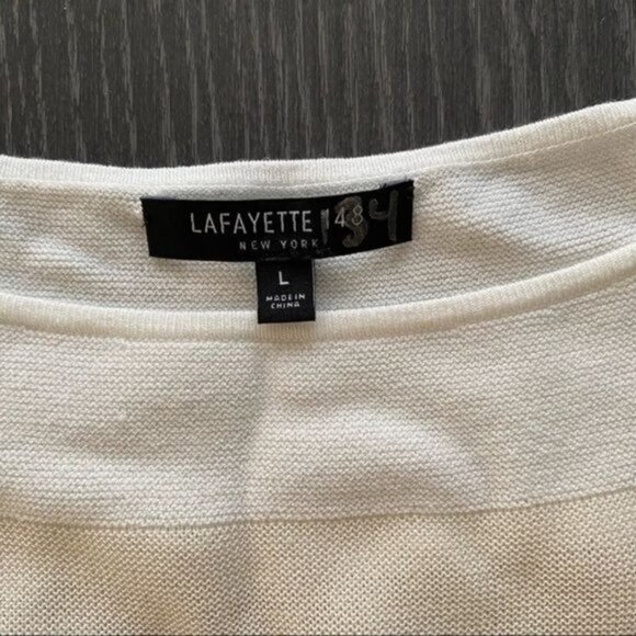 Lafayette 148 Striped Matte Crepe Bateau-Neck Lightweight Relaxed Sweate… - Picture 6 of 9